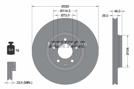 Disc frână TEXTAR, față, pentru: MAZDA 6 2.0/2.0D/2.3 01.02-02.08 3