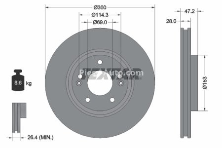 Disc frână TEXTAR, față, pentru: HYUNDAI CRETA, GRANDEUR, I30, I40 I, I40 I CW, IX35, SONATA V, TUCSON, TUCSON/SUV, VELOSTER; KIA CARENS IV, CEE'D, CERATO III, CERATO KOUP III 1.0-Electric 06.04-