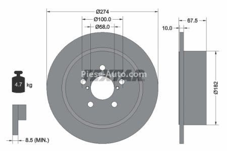 Disc frână TEXTAR, spate, pentru: SUBARU LEGACY IV, OUTBACK 2.0-3.0 09.03-03.12 3