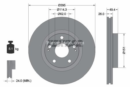 Disc frână TEXTAR, față, pentru: TOYOTA AVENSIS, COROLLA VERSO 1.6-2.2D 04.04-03.09
