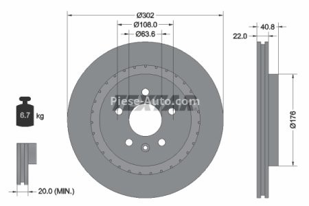 Disc frână TEXTAR, spate, pentru: VOLVO S60 II, S80 II, V60 I, V70 III, V70 III/KOMBI, XC70 II 1.5-4.4 03.06-12.18