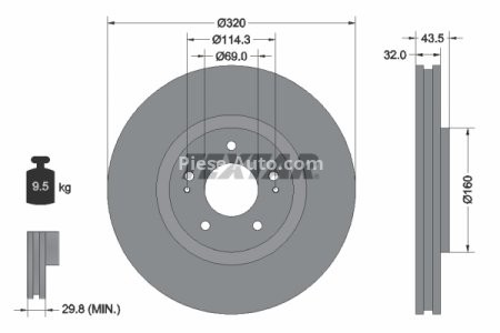 Disc frână TEXTAR, față, pentru: MITSUBISHI LANCER VI, LANCER VII 2.0 01.98-09.07 3