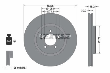 Disc frână TEXTAR, față, pentru: JAGUAR S-TYPE II, XF I, XF SPORTBRAKE, XJ, XK II 2.0-5.0 01.99-12.15