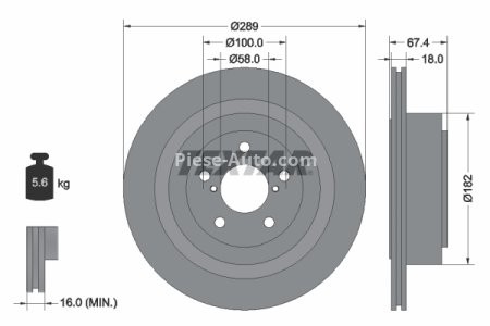 Disc frână TEXTAR, spate, pentru: SUBARU IMPREZA, LEGACY IV, OUTBACK 2.0/2.5/3.0 12.00-09.09