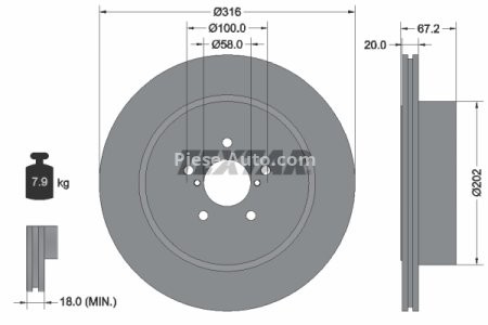 Disc frână TEXTAR, spate, pentru: SUBARU IMPREZA, LEGACY IV 2.0/2.5 12.00-04.09 3