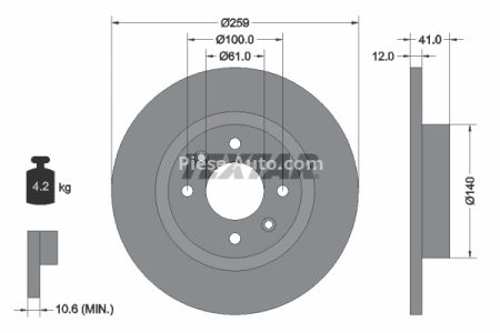 Disc frână TEXTAR, față, pentru: DACIA LOGAN, LOGAN II, SANDERO, SANDERO II; RENAULT LOGAN I, LOGAN/STEPWAY II, SANDERO/STEPWAY I 0.9-Electric 05.96-