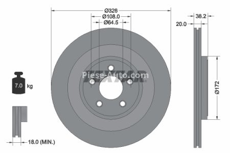 Disc frână TEXTAR, spate, pentru: JAGUAR S-TYPE II, XF I, XF SPORTBRAKE, XJ, XK II 2.0-5.0 01.99-