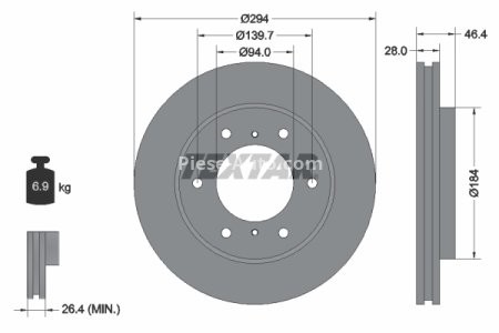Disc frână TEXTAR, față, pentru: FIAT FULLBACK; MITSUBISHI L200, L200 / TRITON, PAJERO SPORT II 2.2D-3.5 11.05-