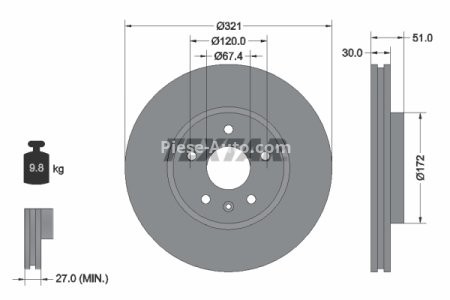Disc frână TEXTAR, față, pentru: OPEL INSIGNIA A, INSIGNIA A COUNTRY; SAAB 9-5 1.4-3.6 07.08-