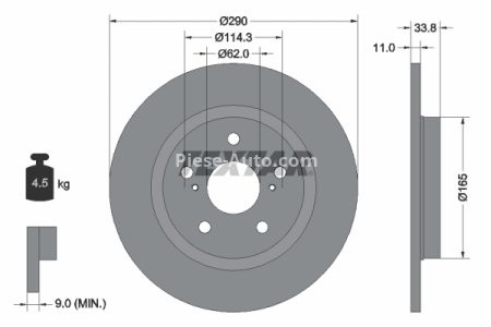 Disc frână TEXTAR, spate, pentru: TOYOTA AVENSIS 1.6-2.2D 11.08-10.18