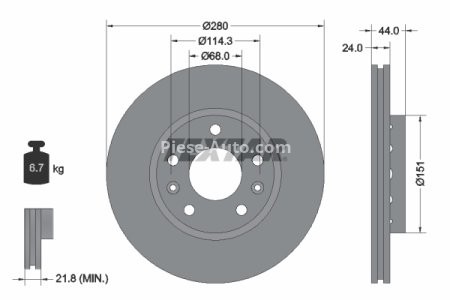 Disc frână TEXTAR, față, pentru: DACIA DUSTER, DUSTER/SUV; NISSAN TERRANO; RENAULT ARKANA I, CAPTUR II, DUSTER, EXPRESS/MINIVAN 1.0-Electric 10.07-