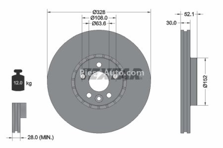 Disc frână TEXTAR, față, pentru: VOLVO XC60 I 2.0-3.2 05.08-12.17