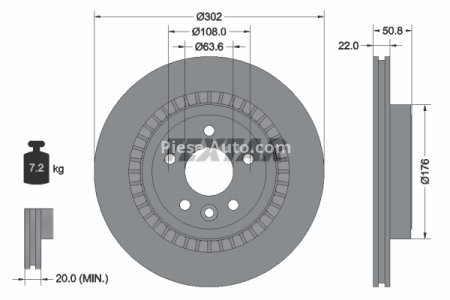 Disc frână TEXTAR, spate, pentru: VOLVO XC60 I 2.0-3.2 05.08-12.17