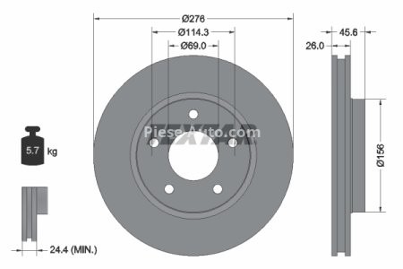 Disc frână TEXTAR, spate, pentru: DODGE AVENGER, CALIBER; MITSUBISHI LANCER VIII 1.5-3.6 06.06-