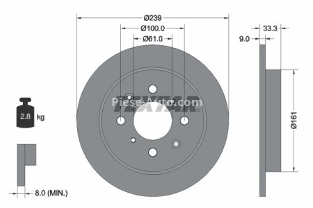 Disc frână TEXTAR, spate, pentru: HONDA JAZZ III, JAZZ IV 1.2/1.3/1.4 07.08-