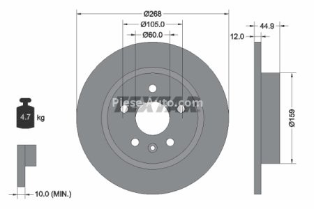 Disc frână TEXTAR, spate, pentru:  OPEL ASTRA H CLASSIC, ASTRA J, ASTRA J GTC, MOKKA / MOKKA X 1.3D-2.0D 01.09-