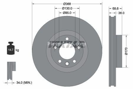 Disc frână TEXTAR, față, pentru: PORSCHE CAYENNE; VW TOUAREG 2.5D-6.0 09.02-09.10
