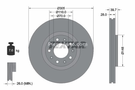 Disc frână TEXTAR, față, pentru: ALFA ROMEO 159, BRERA, GIULIETTA, GIULIETTA/HATCHBACK, SPIDER; CHRYSLER 200; DODGE DART; FIAT 500X; JEEP COMPASS, RENEGADE 1.0-3.2 06.05- 1