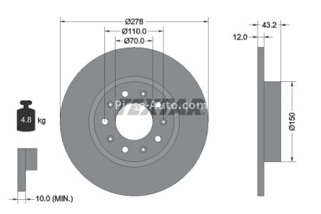 Disc frână TEXTAR, spate, pentru: ALFA ROMEO 159, BRERA, GIULIETTA, GIULIETTA/HATCHBACK, SPIDER, TONALE; FIAT 500X; JEEP COMPASS, RENEGADE 1.0-2.4 06.05- 1