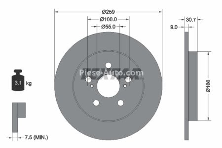 Disc frână TEXTAR, spate, pentru TOYOTA COROLLA, PRIUS, PRIUS PHV, VERSO S 1.3-1.8H 08.07-