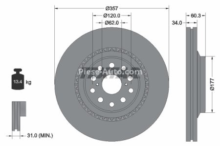Disc frână TEXTAR, față, dreapta,  pentru: LEXUS LS 4.0/4.6/5.0H 12.89- 3