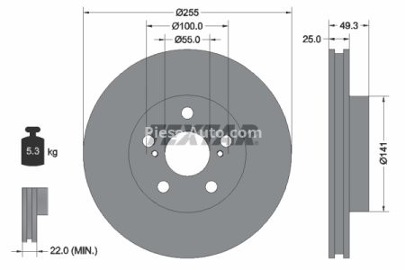 Disc frână TEXTAR, față, pentru: TOYOTA PRIUS 1.8H 06.08-