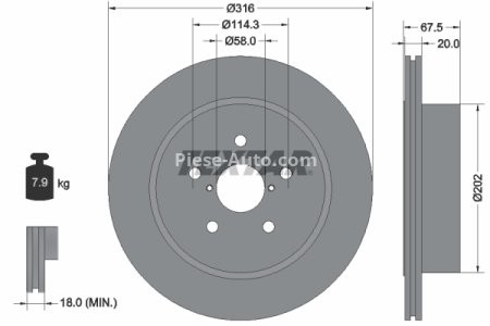 Disc frână TEXTAR, spate, pentru: SUBARU IMPREZA 2.0/2.5 11.01-12.07