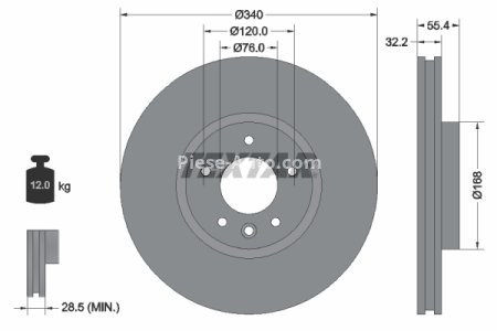 Disc frână TEXTAR, față, pentru: VW CALIFORNIA T5 CAMPER, CALIFORNIA T6 CAMPER, MULTIVAN T5, MULTIVAN T6, PASSAT B6, PASSAT B7, TRANSPORTER T5, TRANSPORTER T6 1.6D-Electric 08.03-