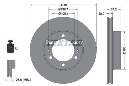 Disc frână TEXTAR, față, pentru: TOYOTA 4 RUNNER IV, FJ CRUISER, FORTUNER, HILUX, HILUX VI, HILUX VII, HILUX VIII, TACOMA 2.4-4.7 08.97- 3