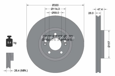 Disc frână TEXTAR, față, pentru: HYUNDAI GRANDEUR, I20 III, I40 I, I40 I CW, IX35, KONA, KONA/SUV, NEXO, SONATA VI; KIA CADENZA I, CADENZA II, CEED, OPTIMA 1.0-Electric 01.10-