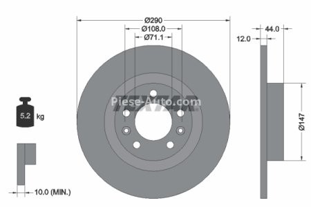 Disc frână TEXTAR, spate, pentru: PEUGEOT 508 I, 508/KOMBI 1.6-2.2D 11.10-