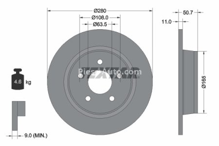 Disc frână TEXTAR, spate, pentru: FORD C-MAX II, GRAND C-MAX, KUGA II, TOURNEO CONNECT V408 NADWOZIE WIELKO, TOURNEO COURIER B460 1.0-2.5 04.10-