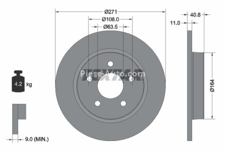 Disc frână TEXTAR, spate, pentru: FORD FOCUS III, FOCUS III/KOMBI; FORD USA FOCUS 1.0-Electric 07.10-02.20