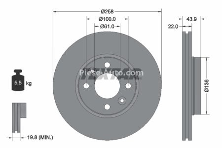 Disc frână TEXTAR, față, pentru: MERCEDES CITAN MIXTO (DOUBLE CABIN), CITAN (MPV), CITAN/MINIVAN (W415); DACIA DOKKER 0.9-Electric 11.02-