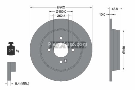 Disc frână TEXTAR, spate, pentru: HYUNDAI ACCENT IV, ACCENT V, BAYON, I20 ACTIVE, I20 II, I20 III, SOLARIS; KIA RIO III, RIO IV, STONIC 1.0-1.6D 11.10- 1