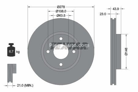 Disc frână TEXTAR, față, pentru: FORD B-MAX, FIESTA, FIESTA VI, TOURNEO COURIER B460, TRANSIT COURIER B460, TRANSIT COURIER B460/MINIVAN 1.0-1.6D 06.08-