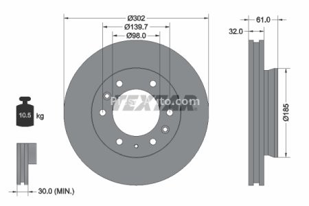 Disc frână TEXTAR, față, pentru: FORD RANGER 2.0D-3.2D 04.11-