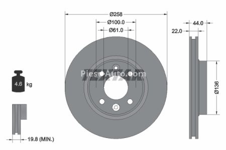 Disc frână TEXTAR, față, pentru: DACIA LOGAN II, LOGAN MCV II, SANDERO II; LADA XRAY; RENAULT CLIO IV, CLIO IV/HATCHBACK 0.9-Electric 06.11-