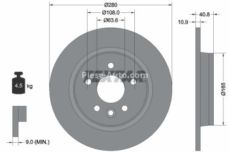 Disc frână TEXTAR, spate, pentru: VOLVO C30, C70 II, S40 II, V40, V50; FORD C-MAX, FOCUS C-MAX, FOCUS II, FOCUS II/KOMBI 1.5-2.5 10.03-08.19