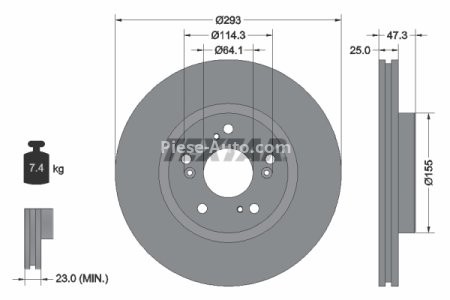 Disc frână TEXTAR, față, pentru: HONDA CIVIC IX, CIVIC X 1.4-2.2D 02.12-12.22 3