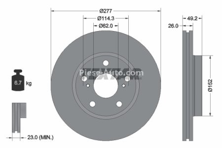 Disc frână TEXTAR, față, pentru: TOYOTA AURIS, COROLLA 1.2-2.0D 03.07-08.19 3