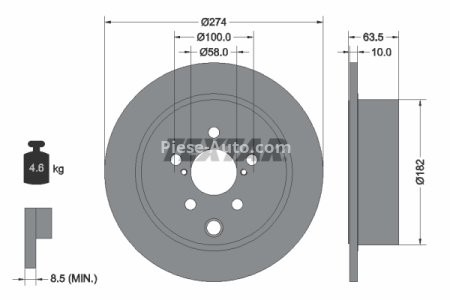 Disc frână TEXTAR, spate, pentru: SUBARU FORESTER, IMPREZA, XV 1.6-2.5 12.11-