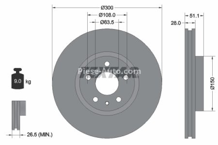 Disc frână TEXTAR, față, pentru: FORD MONDEO V 1.0-2.5 09.12-