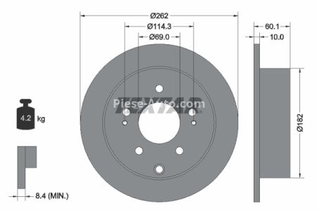 Disc frână TEXTAR, spate, pentru: MITSUBISHI ECLIPSE IV, GALANT IX 2.4 10.03- 3