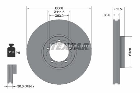 Disc frână TEXTAR, față, pentru: FORD TOURNEO CUSTOM V362, TRANSIT, TRANSIT CUSTOM V362, TRANSIT V363 2.0D/2.2D 10.11-