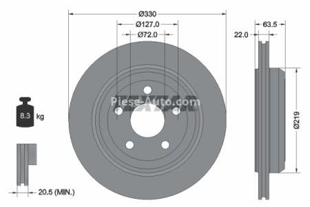 Disc frână TEXTAR, spate, pentru: DODGE DURANGO; JEEP GRAND CHEROKEE, GRAND CHEROKEE IV 3.0D-6.4 11.10-