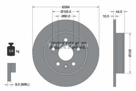 Disc frână TEXTAR, spate, pentru: OPEL AMPERA-E, ASTRA K, ASTRA K/KOMBI 1.0-Electric 06.15- 3
