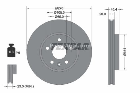 Disc frână TEXTAR, față, pentru: OPEL AMPERA-E, ASTRA K, ASTRA K/KOMBI 1.0-Electric 06.15- 3