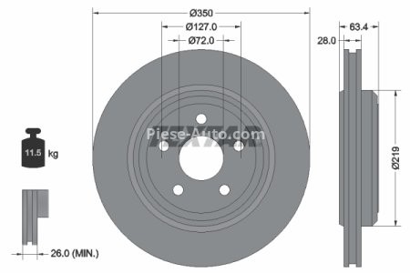 Disc frână TEXTAR, spate, pentru: JEEP GRAND CHEROKEE, GRAND CHEROKEE IV 3.0D-6.4 11.10- 3