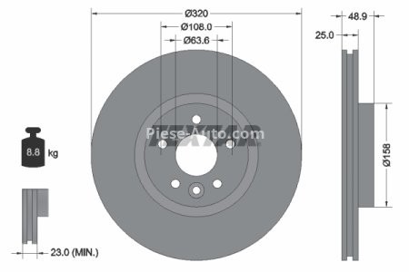 Disc frână TEXTAR, față, pentru: VOLVO S40 II, V40; FORD FOCUS II, FOCUS III, KUGA II, TOURNEO CONNECT V408 NADWOZIE WIELKO 1.0-2.5 01.04-